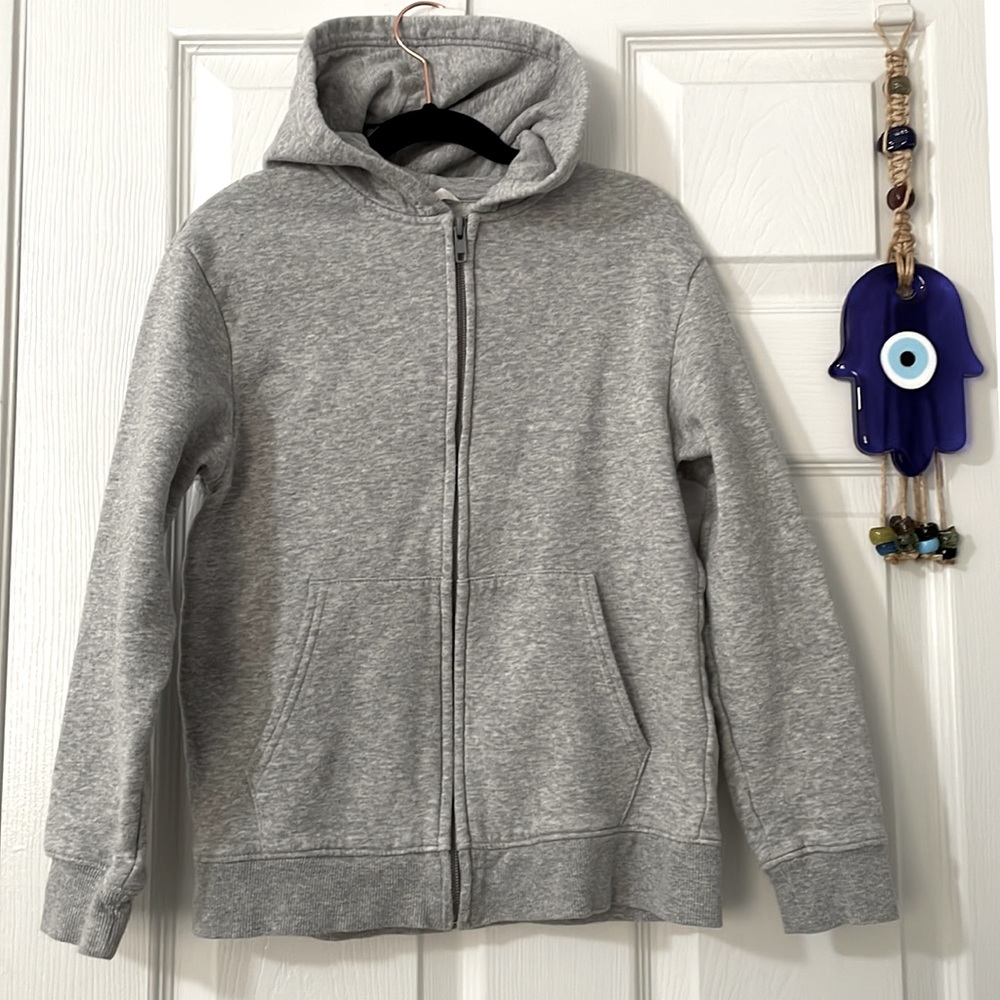 H&M Hooded Sweater with Zipper Gray Size 8-10 Great Condition Worn Once 🤍